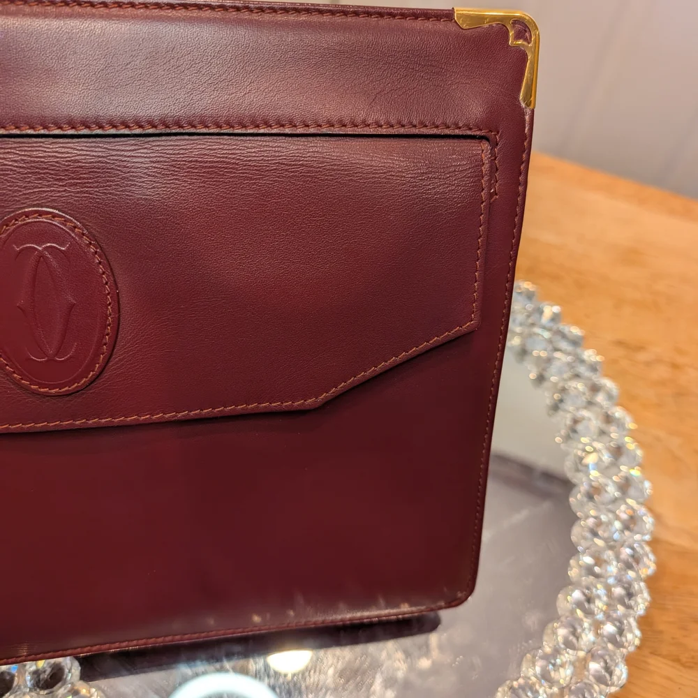 CARTIER Burgundy Bordeaux Leather Clutch w COA EUC